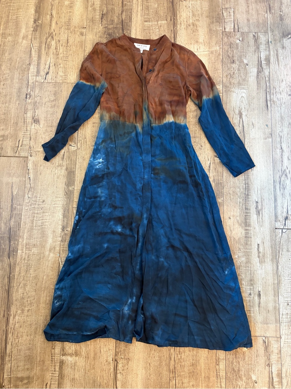 Cloth & stone Tie-Dye Maxi Shirt Dress in Brown and Blue